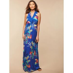 Motherhood Maternity Surplice Neckline Botanical Print Maxi Dress Size Medium